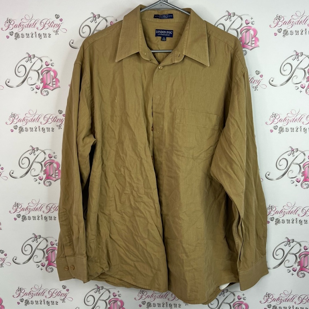 London fog button up shirt collared light Men's Light Brown Shirt Jacket